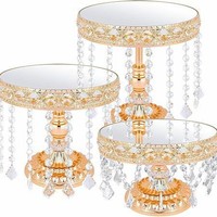 Présentoir à gâteaux rond en cristal doré avec miroir, ensemble de plateaux de présentation de desserts pour mariage, anniversaire, banquet, table de repas, décoration de scène de fête