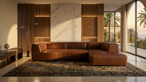 Canapé d'angle moderne en <span class=keywords><strong>cuir</strong></span> <span class=keywords><strong>vieilli</strong></span> avec chaise longue pour suite d'hôtel de luxe |   Canapé en L sur mesure |   FF&E commercial OEM - Product Image 6