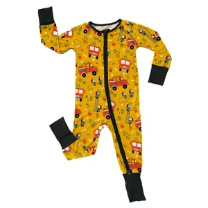 hottest sale style infant yellow car pattern bamboo jumpsuit zipper baby clothing romper