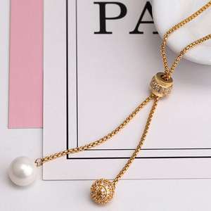 Универсальное спортивное женское длинное ожерелье в японско-корейском стиле с подвеской-кисточкой из пресноводного жемчуга и бамбука из драгоценного металлического сплава - Product Image 3