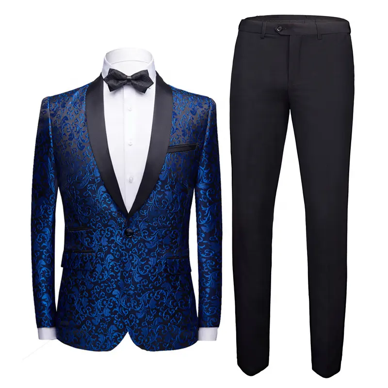 Men Tuxedos Floral Pattern Casual Blazer Suit Jacket Black Pants Wedding Suits For Man Party Prom Male Stage Slim Fit Costumes