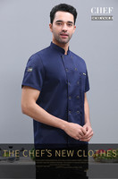 Vente flash Uniforme de chef cuisinier rouge pas cher Uniforme de chef sushi Hauts pour restaurant et bar Polyester / Coton Uniforme tissé pour hommes