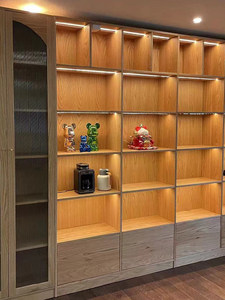 Estantería de Diseño Artístico de Madera Sólida de Roble <span class=keywords><strong>Rojo</strong></span> Norteamericano, de Piso a Techo, para Almacenamiento y Exhibición, Librería Decorativa para Sala de Estar - Product Image 2