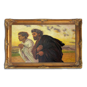 カスタムサイズ ゴールデン・ダスク背景 油絵複製画 人物画 聖典風 手描き キャンバス画 - Product Image 1