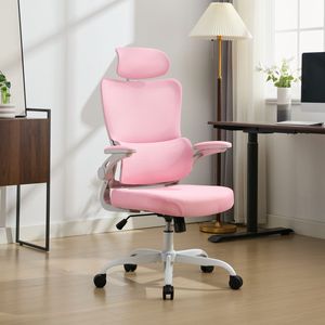 Grosir kursi jaring putar ergonomis eksekutif merah muda Model 8028 untuk anak perempuan kursi Gaming tinggi dapat disesuaikan dengan dukungan pinggang - Product Image 4