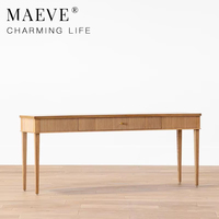 Console et buffet de salon modernes en bois massif avec 2 tiroirs, design cannelé minimaliste pour mobilier de villa et de maison