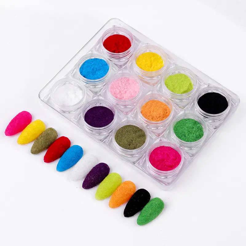 12 colori Velvet Nails Affollamento Polvere Manicure Fuzzy Arte Del Chiodo della Polvere