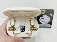 Écouteurs Couple 2-en-1 Q25 V5.49 avec Crochets d'Oreilles Souples et Mini Écouteurs Sans Fil Semi-Intra-Auriculaires avec Affichage LED de la Batterie en Temps Réel