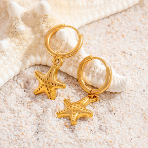 Pendientes de Clip con Forma de Animales, Chapados en Oro de 18K, Aleación de Zinc, Estilo Oceánico con Caballito de Mar, Estrella de Mar y Pez, para Mujer - Product Image 3