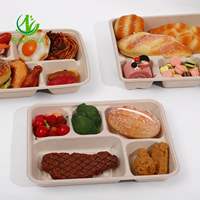 SUMKOKA Assiettes en bagasse 100 % compostables de 10,25 x 8,5 pouces, assiette à 5 compartiments, barquettes de déjeuner scolaires jetables et durables