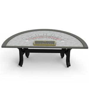 YH 86英寸实木半圆专业级黑杰克桌，带金色发牌托盘和定制徽标 - Product Image 3