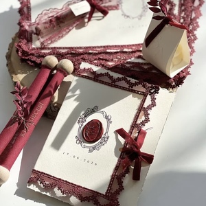 Luxury Lace Wedding Invitation Card With <b>Wax</b> <b>Seal</b> Ribbon Bow Custom Handmade Wedding Stationery Set - Product Image 2
