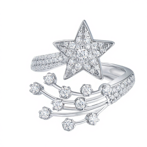 แหวนหมั้นเพชรโมอิสซาไนต์เงินแท้ 925 รุ่น Zanlong 14084 สำหรับผู้หญิง ชุบทองคำขาว 18K แหวนรูปดาว VVS ประดับเพชรโมอิสซาไนต์เต็มวงแบบ Pave Setting - Product Image 4