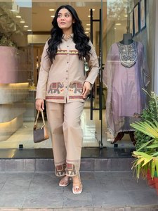 Premium 100% Cotton Formal Floral <b>Short</b> Two Piece Co Ord <b>Set</b> <b>for</b> <b>Women</b> Comfortable Eco-Friendly Breathable Matching Outfit Kurti - Product Image 4