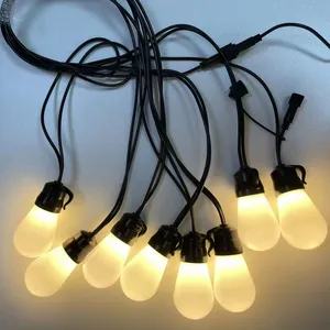 Cadena de luces para exteriores, luces inteligentes para exteriores de 24 pies con 8 bombillas LED blancas cálidas regulables, luces impermeables para fiesta