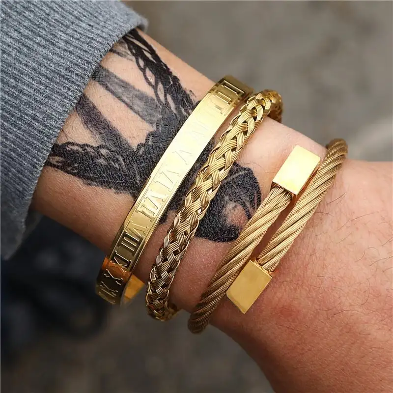 Pulseira de joias, marca de luxo designer de moda 18k ouro banhado numeral romano pulseira de aço inoxidável pulseira para homens
