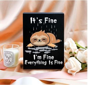 Regali Personalizzati con Bradipo per Donne, Accessori da Scrivania con Bradipo, Scritta 'It's Fine I'm Fine' in Scatola di Legno, Decorazione da Ufficio Divertente e Positiva - Product Image 2