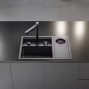 Évier <span class=keywords><strong>de</strong></span> cuisine double cuve en acier inoxydable noir fait main avec robinet moderne <span class=keywords><strong>de</strong></span> luxe, grand format, épaisseur personnalisée, garantie 3 ans - Product Image 3