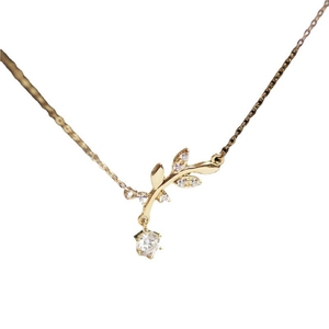 Colar Cristão Trendy em Prata Esterlina S925 com Banho de Ouro, Simples e Elegante, Pequeno Pingente de Folha de Ramos de Oliveira com Zircônia - Product Image 5
