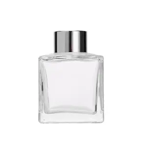 50ml 100ml 150ml 200ml Square shape clear glass Aromatherapy Home Decorate Reed Diffuse Perfume Screw Bottle with Stopper