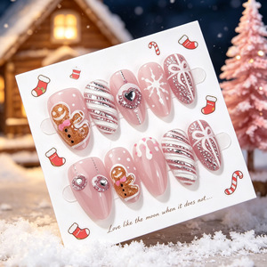 30 Uñas Postizas 3D con Diseño de Muñeco de Nieve y Almendras, con Lámina Dorada, para Navidad, Salón de Belleza, Manualidades y Fiestas - Product Image 3