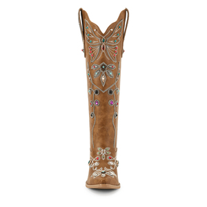 WETKISS 2025 <span class=keywords><strong>stivali</strong></span> da Cowgirl marroni con pietre preziose <span class=keywords><strong>tacco</strong></span> alto a punta <span class=keywords><strong>stivali</strong></span> da Cowboy con strass a punta con farfalla - Product Image 3