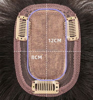 Postizo de Pelo Humano para Coronilla HE07 con Flequillo Recto 8x12cm 8 y 12 Pulgadas con 3 Clips y Base de Seda para Mujer