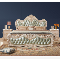 Ensemble de lit et de chambre à coucher en bois massif de style classique américain, avec revêtement en cuir, style royal antique, pour hôtel et appartement