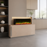 Nouvelle Conception Style Décoratif Flamme Personnalisable LOGO Cheminée Électrique Métallique à 3 Côtés avec Panneau Latéral en Verre pour Maison et Hôtel