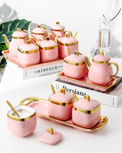 Hot Sale Ceramic Food Storage Porcelain Condiment Container Spice Jar with Lids
