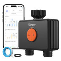 Katup Air Pintar Zigbee Dua Saluran SONOFF Hydro DUO SWV-ZF2E Versi EU dengan Pengukur Aliran IP65 untuk Irigasi Taman