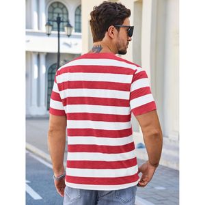 2025 camisa básica informal de cuello redondo para hombre, camiseta de manga corta de gran tamaño con patrón 3D de bloque de Color a rayas, camisetas de playa de verano - Product Image 1
