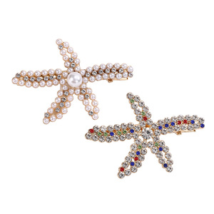 Pinza para el pelo de perlas de estrella de mar, pinza de pico de pato con perlas de diamantes de imitación, tocado diario, hecho en China - Product Image 5