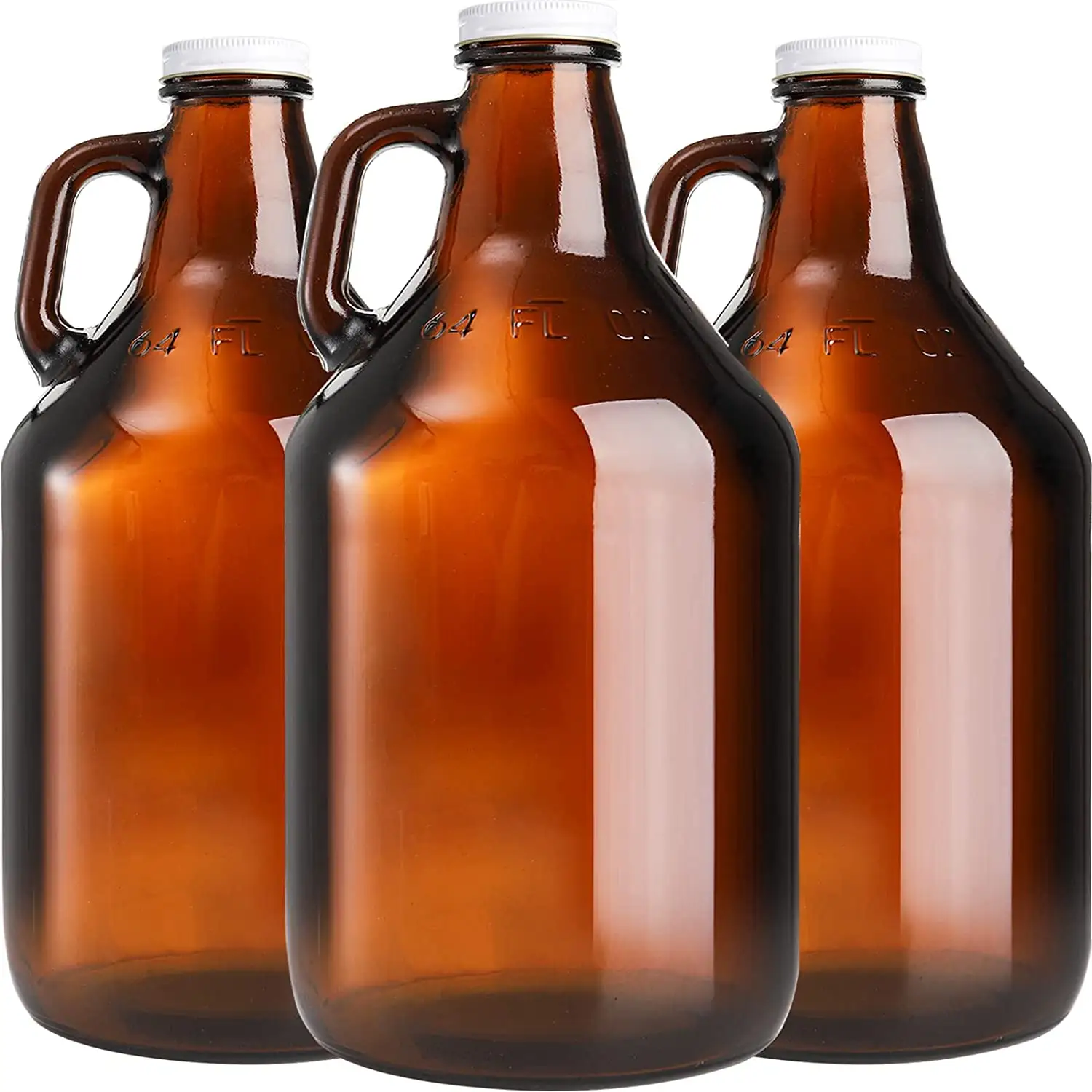 Amber Beer Glasflasche Getränk 64oz 2L Amber Glass Growler Weinflasche mit weißem Aluminium Schraub verschluss