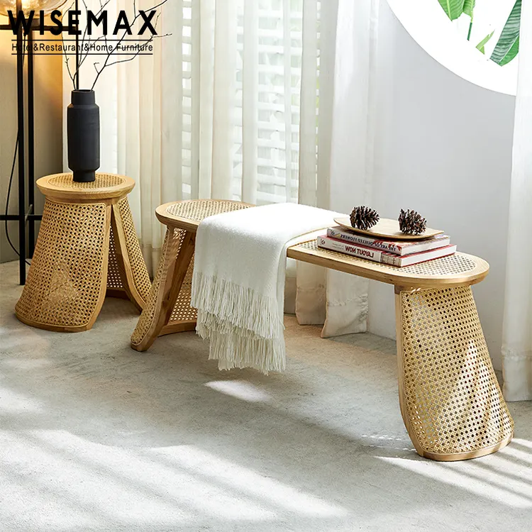 WISEMAX FURNITURE Dining benches sets restaurant home furniture footstool wood frame rattan seats long chair