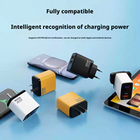 Chargeur mural GaN 65W en gros d'usine avec affichage numérique, 1 port USB-A et 1 port USB-C, adaptateur de charge rapide PD certifié CE FCC ROHS