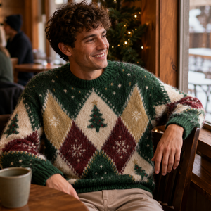 Pull de Noël moche pour <span class=keywords><strong>homme</strong></span>, col rond, tricot rétro motif losanges et flocons de neige, logo personnalisé, OEM, vente en gros - Product Image 3