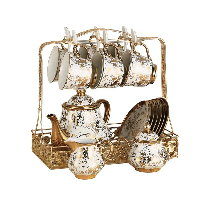New Arrival Bone China CoffeeとTea Set Floral Porcelain Teapot Sets