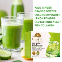 Marque Blanche 10 Sachets Poudre de Boisson Fruitée au Concombre Dalandan, Mélange de Kale, Gingembre et Collagène, Boisson Naturelle Saveur Fruits et Légumes