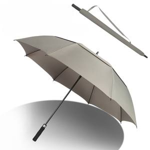 Parapluie droit ventilé double couche portable adulte semi-automatique enduit noir coupe-vent et anti-pluie - Product Image 1