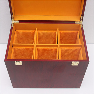 Caja de regalo de madera para licores con tapa abatible, 6 compartimentos, hecha a mano, rectangular, para almacenamiento de vinos y bebidas espirituosas - Product Image 1