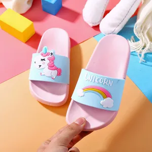편안한 PVC 플라스틱 인쇄 로고 홈 키즈 슬리퍼 신발 실내 미끄럼 방지 어린이 아기 소녀 소년 유니콘 슬리퍼 새로운