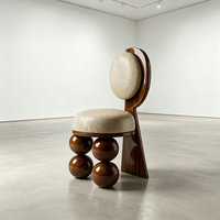 Chaise d'appoint sculpturale de style européen pour salon, avec pieds sphériques, chaises de salle à manger vintage nordiques en bois massif pour café, hôtel, banquet