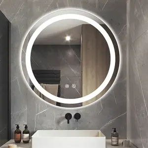 Fornitori modern design circle make up specchio da bagno smart hd specchio illuminato a parete con luce a led per il trucco