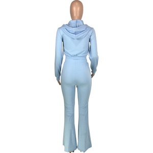 Conjunto Deportivo de Otoño para <span class=keywords><strong>Mujer</strong></span>, Conjunto de Chándal Bordado Personalizado de 2 Piezas con Sudadera con Capucha y Pantalones Acampanados - Product Image 5