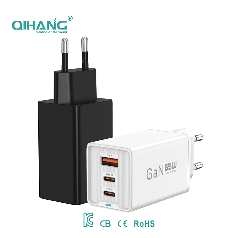 El más nuevo adaptador de viaje USB de 65W GaN 3 puertos, cargador de pared USB C de teléfono móvil de alta velocidad para iPad para MacBook