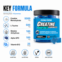 Gummies de créatine monohydrate 5000mg sans sucre, véganes, pour la force musculaire et l'énergie, supplément sportif, marque privée, OEM ODM