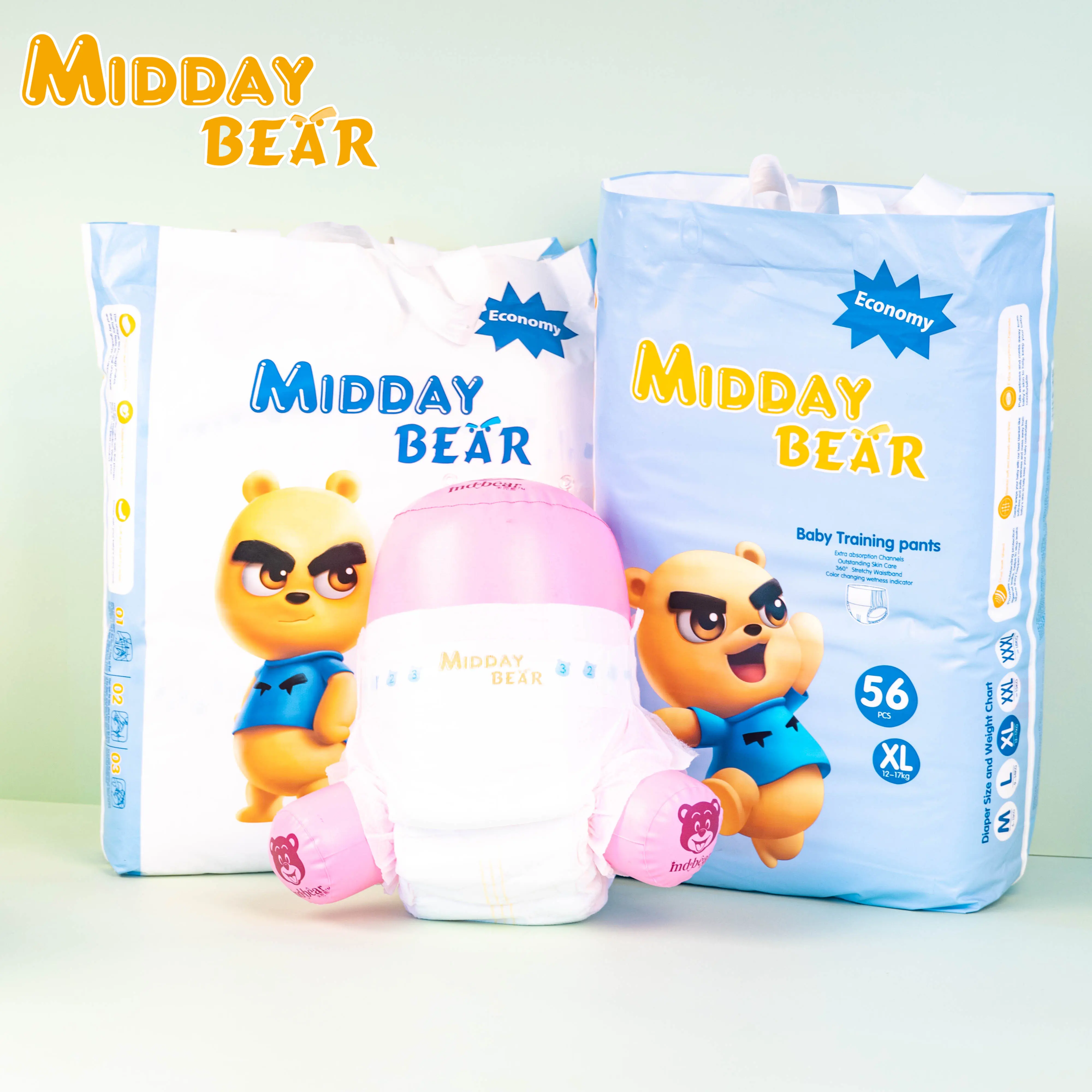 Fabricants de gros de couches pour bébés jetables en papier de qualité Midday Bear softcare A en Chine