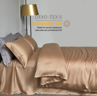 Draps ajustés en Satin de soie couleur champagne, ensemble de literie de luxe, housse de couette 19mm, 4 pièces