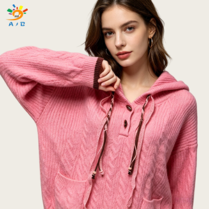 AJB Vente en gros <span class=keywords><strong>Pull</strong></span> tricoté à col en V et à <span class=keywords><strong>capuche</strong></span> pour <span class=keywords><strong>femme</strong></span>, coupe ample, avec boutons et lanières décoratives, collection Automne Hiver 2026, style décontracté - Product Image 6